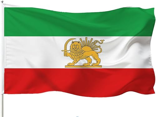 Large Old Iran Historic Flag 4X6FT,120X180CM Former Persia Iranian Flags with Lion Sun Banner, UV Resistant and Double Stitched, Brass Grommets,Suitable for Outdoor and Indoor Decro. (Old Iran, 4X6)