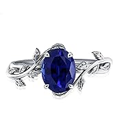 Wasee September Birthstone Ring 925 Sterling Silver Sapphire Ring Oval Leaf Promise Ring for Her Birthday Anniversary Jewelry for Women,Ring Size 7