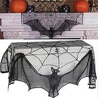 Euone  Halloween, Black Spiderweb Fireplace Mantle Scarf Cover Tablecloth Halloween Party Decor