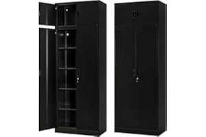 BESFUR Metal Cabinet, 87“H Garage Tall Black Cabinet with 4 Adjustable Shelves & Top Storage, for Office, Garage, Home - Black