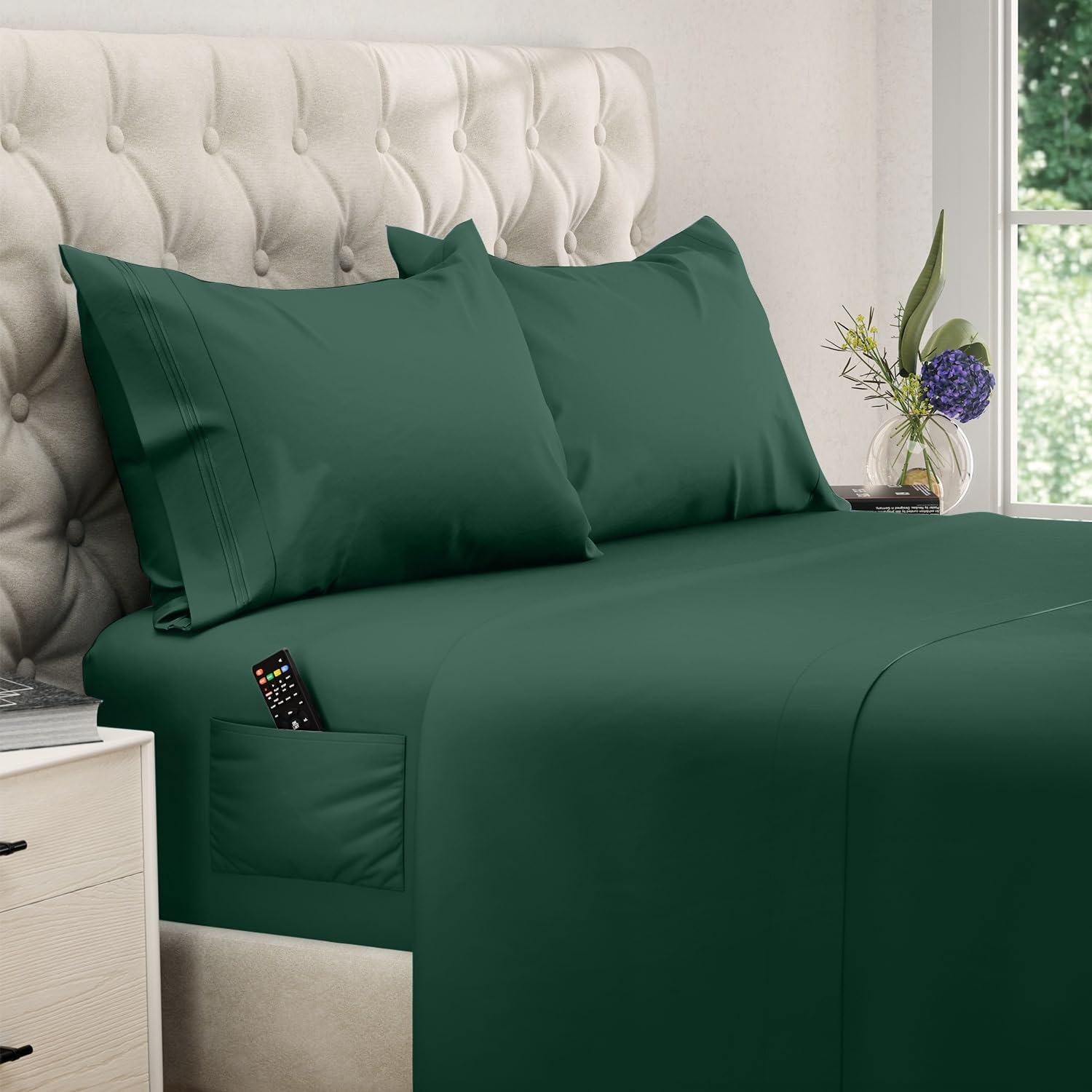 Photo 1 of DREAMCARE King Size Sheets Set – 4 pcs Cooling Sheets – up to 21” Deep Pocket King Sheet Set – Hotel Luxury Sheets & Pillowcases – Superior Softness 100% Microfiber with Side Pocket - Emerald Green