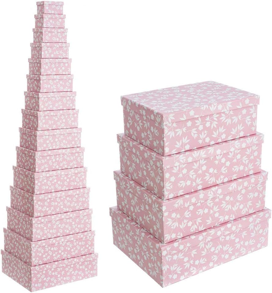 Set de 15 Cajas de cartón y Papel de Flores Rosa Shabby Chic - LOLAhome: Amazon.es: Hogar