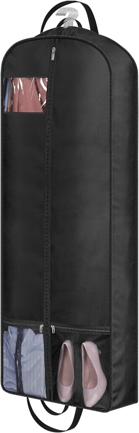 MISSLO 60" Garment Bags for Travel 6" Gusseted Long Dress Bags Cover 4 Handles Hanging Suit Carriers with Pocket for Clothes, Coats, Gowns