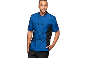 UA CHEF Men's Chef Coat - Breathable Mesh Side Panels, Short Sleeve Kitchen Uniform Jacket, Restaurant & Culinary Workwear