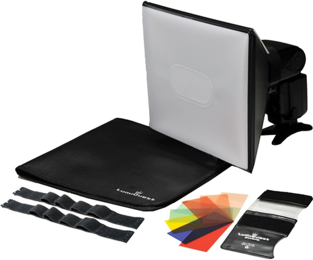 Lumiquest 9-Piece Colored Gel Strobist SoftBox Lighting Kit LQ-132 with UltraStrap Bundle, Features Light Modifier