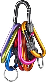 BEEWAY Locking Carabiner 8 Pack Aluminum D-Ring Key Chain Clip Camping Hiking