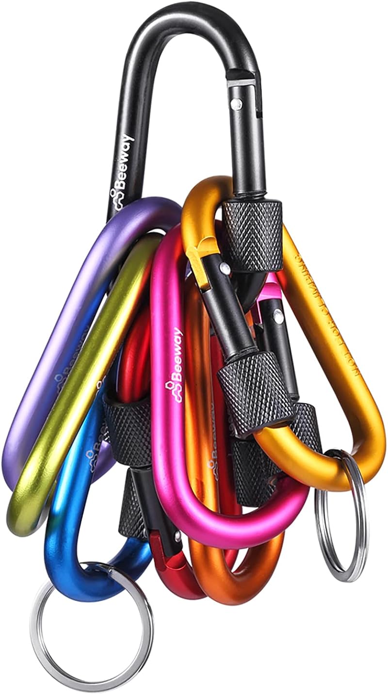 BEEWAY Locking Carabiner 8 Pack Aluminum D-Ring Key Chain Clip Camping Hiking