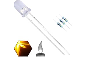 EDGELEC 100pcs 5mm Yellow Flicker Flickering LED Diodes Candle Flicking Lights Clear Round Lens 29mm Long Lead DC 2V Light Emitting Diode Lamp Bulb +100pcs Resistors (470ohm for DC 6-12V) Included