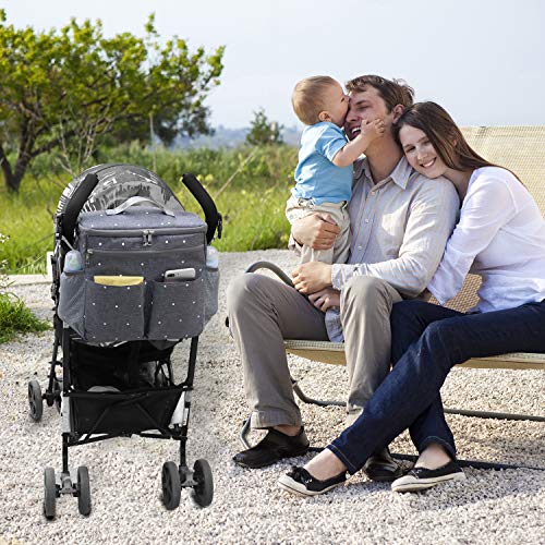 Conleke Stroller Organizer Travel Bag with Shoulder Strap Lightweight Design Storage Pockets for Bottles, Diapers, Toys, Snacks,Essential Stroller Accessory (Dot Pattern)