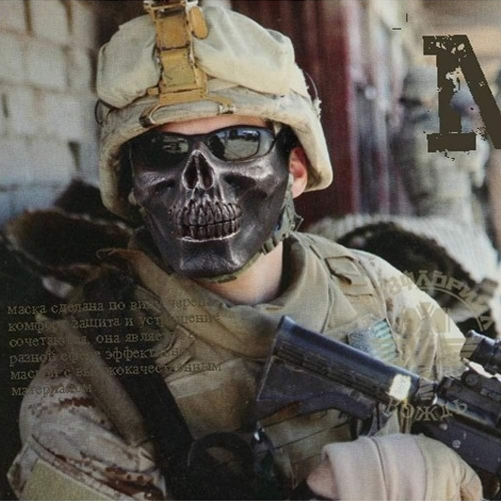 Kasstino Skull Skeleton Airsoft Hunting Half Face Protect Gear Mask Cosplay Halloween (Black) - Image 5