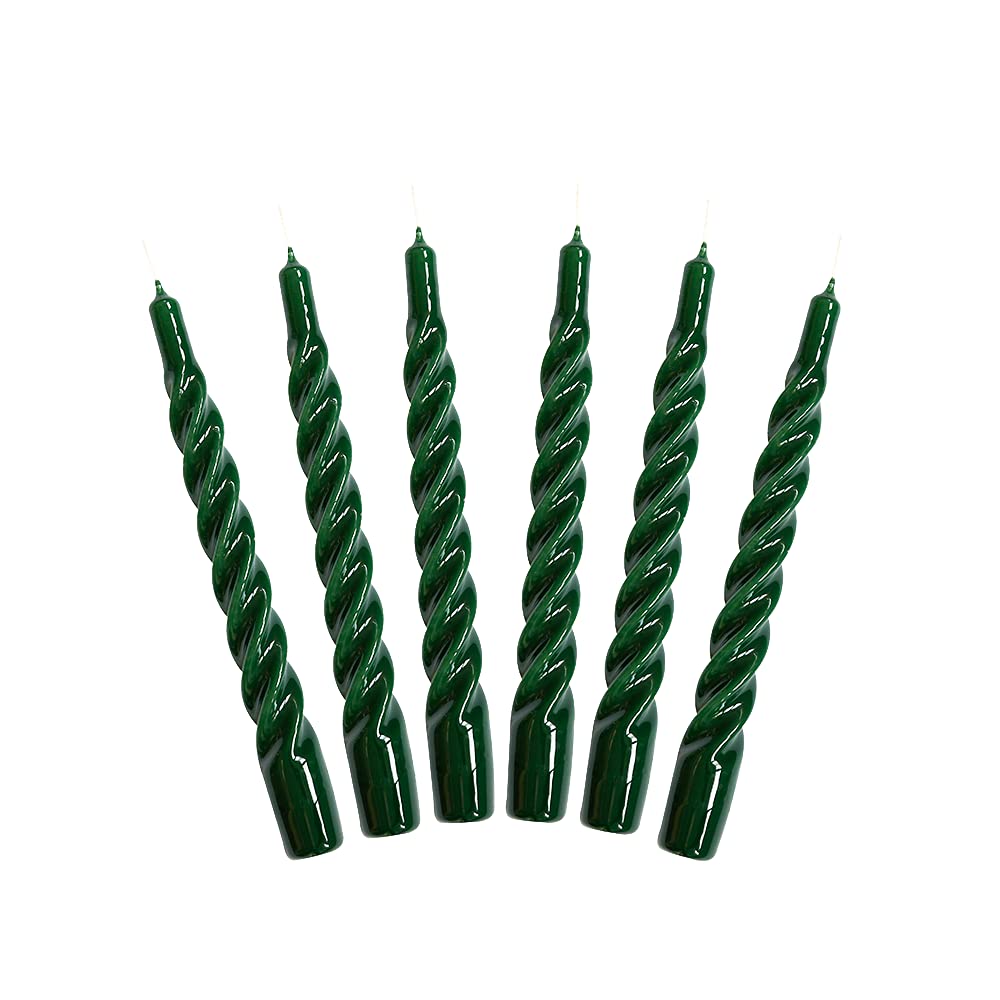 Candles with a Twist®, Made in Italy, 25 Colours Available, Dinner Candles, Twisted Candles Long Burning 5 Hours, Tapered Candles, Lacquered, Unscented Candle Gift Set, 6 pcs. 2.2 x 21cm (Green)