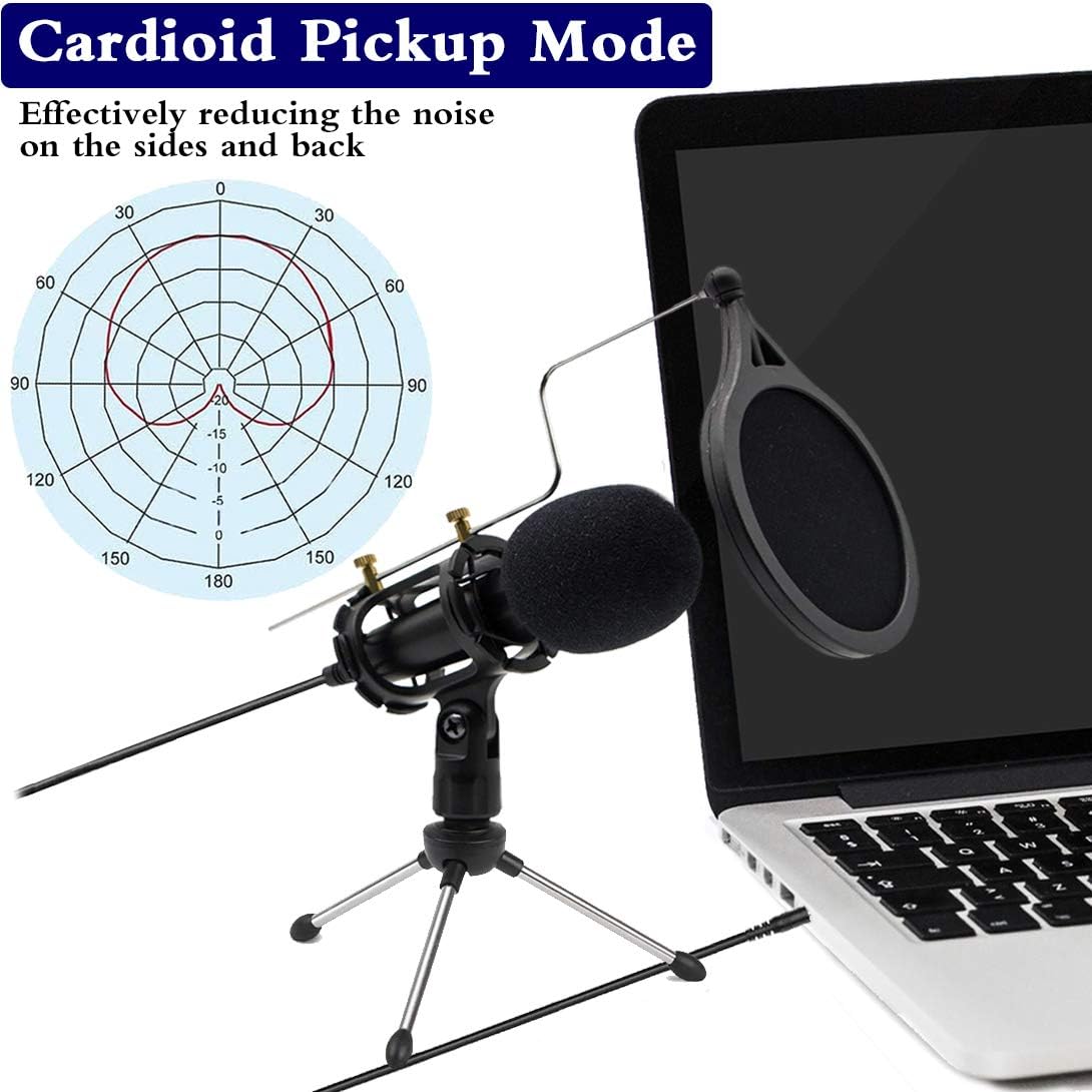 Condenser Microphone for Computer Studio Recording Podcast Microphone with Pop Filter 3.5mm Plug and Play PC Phone Microphone for Skype YouTube Voice Overs Gaming Mic: Home Audio & Theater