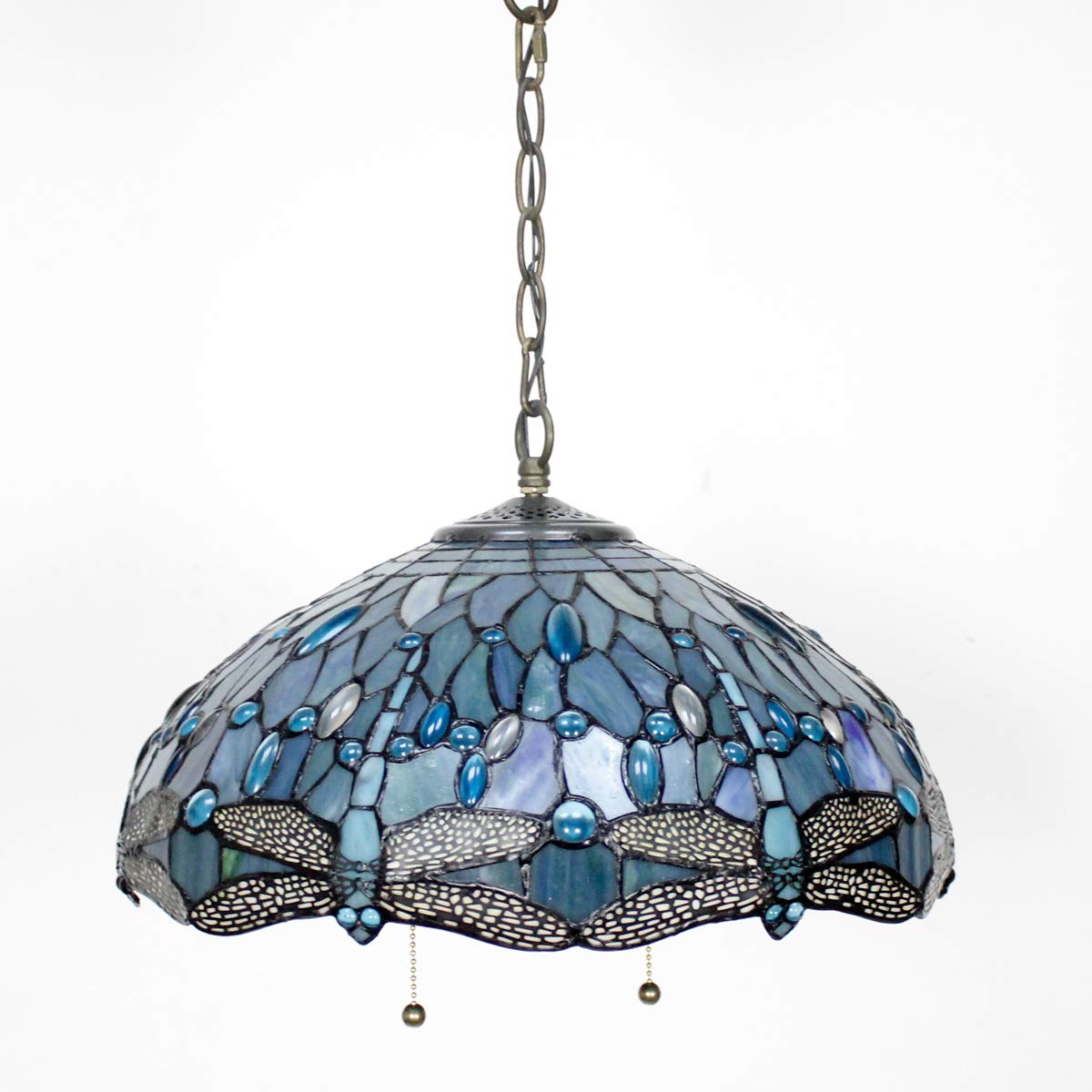 Black Friday Tiffany Hanging Lamp 16 Inch Pull Chain Sea Blue Stained
