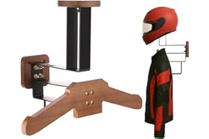 zackal Motorcycle Helmet Holder with Jacket Hanger, Tactical Gear Rack, Wall Mount, Solid Wood, Athletic Equipment Display and Organizer for Bike, Football, Skiing