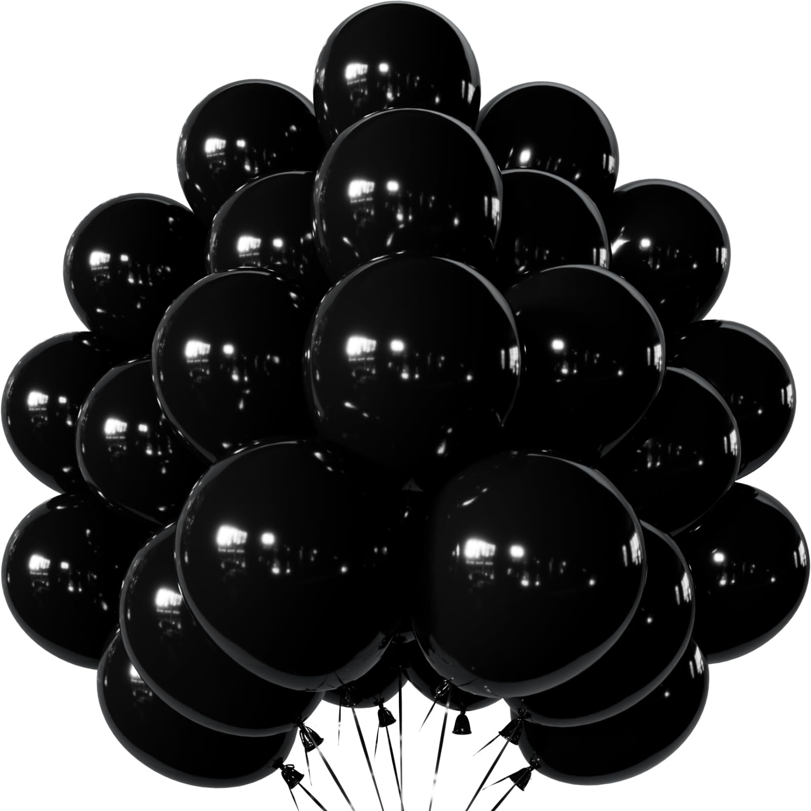 Photo 1 of Adeyoo Black Balloons 12 Inch - Black Latex Balloons Round Latex Balloon with Ribbons, Shiny Party Balloon for Garland or Arch, Birthday Retirement Wedding Party Decorations, Photo Backdrop Supplies