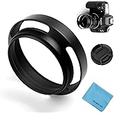 77mm Hollow Lens Hood Universal Metal Hollow Vented Tilted Curved Lens Hood Sunshade with Centre Pinch Lens Cap for Leica Canon Nikon Sony Pentax Olympus Fuji Camera + Microfiber Cleaning Cloth