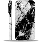 WANKBLC Compatible with iPhone 16 Matte Case, Black and White Marble Pattern for Girl Full Body Design Soft Silicone Drop Shock Scratch Protection