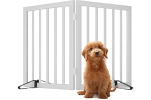 MINO KESPER Freestanding Wooden Dog Gate 2 Panel, Foldable Dog Gate for Stairs, Pet Gates for Doorways House, 24-inch Tall Pet Gate