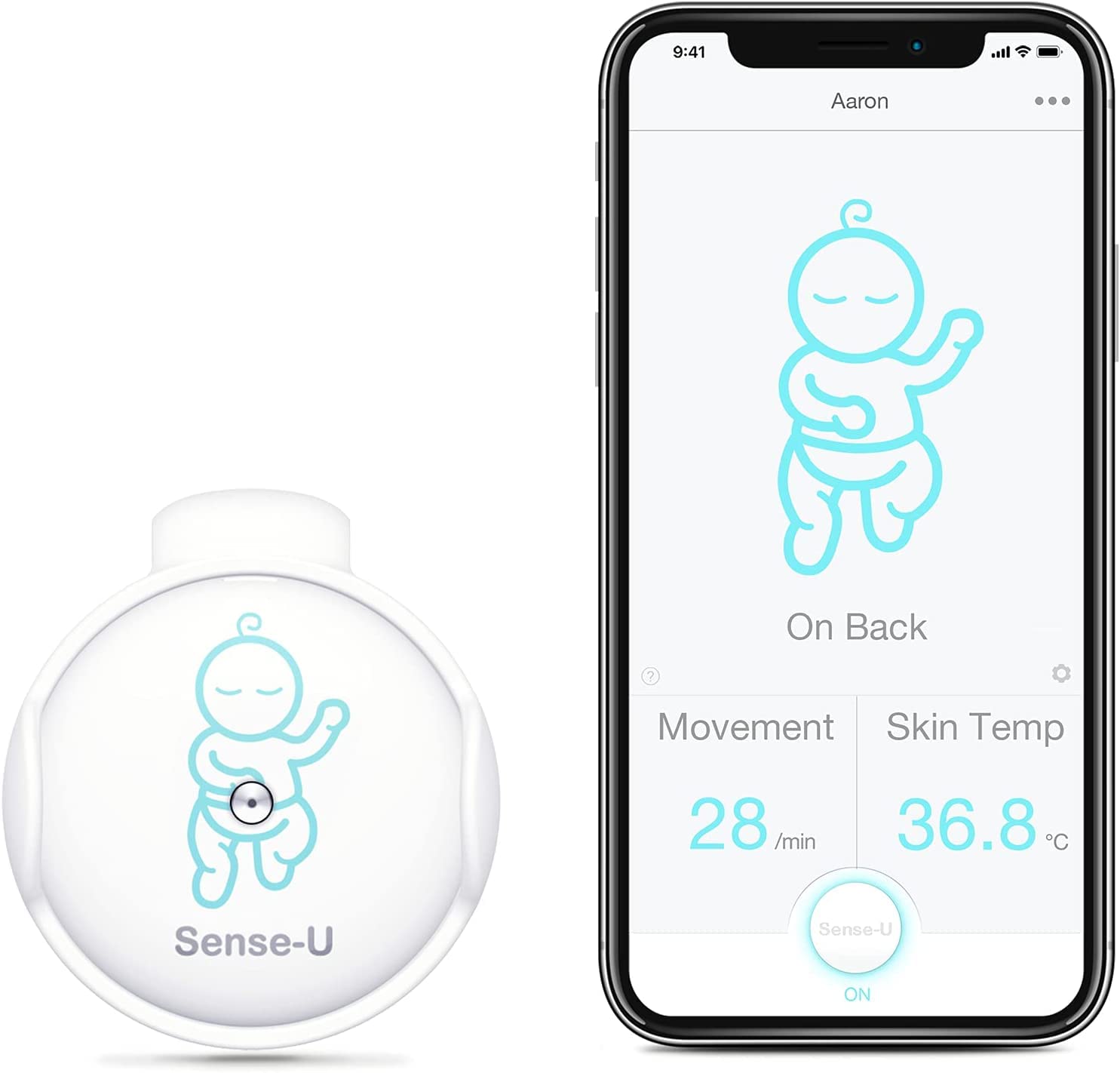 Sense-U Baby Breathing Monitor (Skin Temp Version) with Rollover Sensors: Tracks Infant's Movement, Skin Temperature, Sleep Position Directly on Your Smartphone (Green)