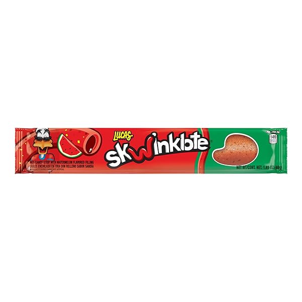 LUCAS SKWINKLOTE WATERMELON FLAVOR SWEET AND SOUR CANDY STRIP, 1.41OZ – 6 PIECES PACK FOR TREATS, SNACK, PARTIES, PIÑATAS