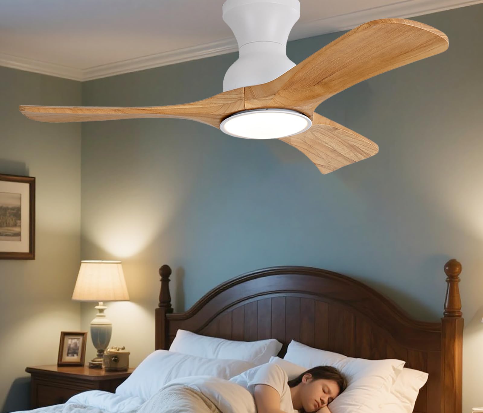 Photo 1 of Gaizw Ceiling Fans with Lights, 36 inch Ceiling Fan with Remote Control, Wood 3 Blade Small Ceiling Light, Flush Mount Fans for Bedroom Dimmable,Noiseless Ventilation Fan