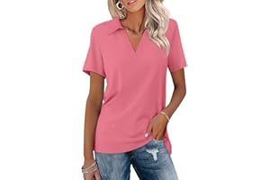 ORANDESIGNE Women's Short Sleeve V Neck Polo Shirts Summer Collared Tops Casual Loose Tees Tops
