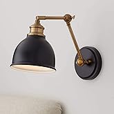 Barnes and Ivy Sania Modern Industrial Swing Arm Wall Mount Lamp Black Adjustable Antique Brass Metal Hardwire Light Fixture 