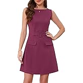Allegra K Work Casual Dress for Women Elegant Boat Neck Sleeveless Business A Line Dresses