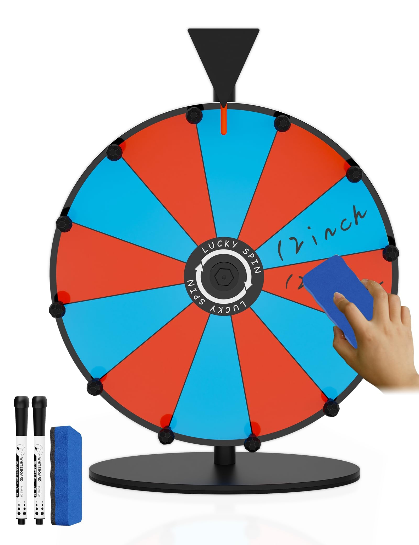 Photo 1 of ORWOD Prize Wheel, 12 Inch Heavy Duty Spinning Wheel for Prizes, 12 Slots Color Spinning Prize Wheel, Spin Wheel for prizes with Dry Erase Markers & Eraser for Show, Carnival, Fortune Spinning Game