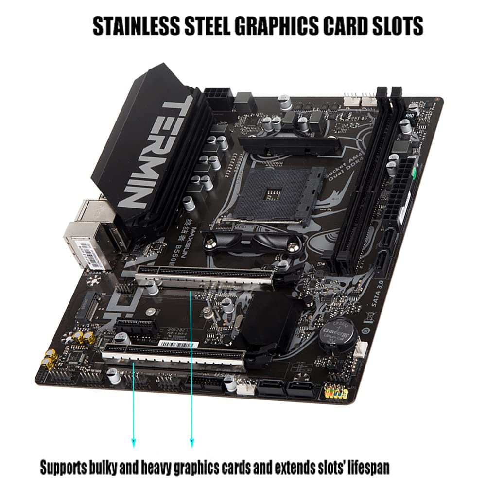 MAXSUN Motherboard B550 Terminator Gaming M-ATX PC Motherboard AMD AM4 Zen 3, DDR4, PCIe 4.0, M.2, SATA 6Gb/s, USB 3.2 HDMI/VGA, Micro ATX AMD for Ryzen 5000 & 3000 Series Processors