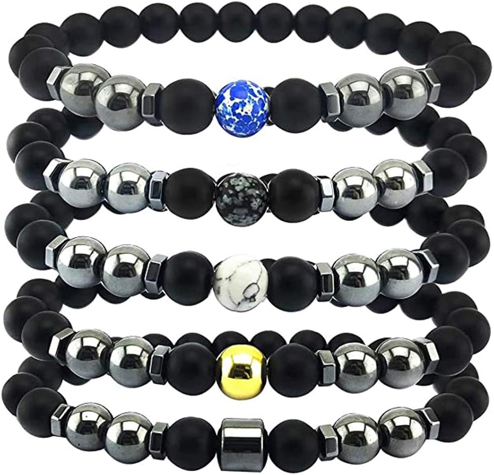 BSTCAR 5Pcs Black Obsidian Bracelet, Antiswelling Black Obsidian