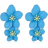 MALOYANVE Bohemian Flower Earrings for Women Delicate Big Double Layered Tiered Daisy Matte Metal Floral Petal Dangle Drop Statement Earrings Chic Boho Hawaii Vacation Wedding Flower Jewelry