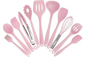 BESTZMWK Kitchen Utensil Set - 11 Cooking Utensils - Colorful Silicone Kitchen Utensils - Nonstick Cookware with Spatula Set - Colored Best Kitchen Tools Kitchen Gadgets (Pink)