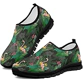 HERCHA Lightweight Slip On Walking Shoes for Women Flamingo Black Breathable Barefoot Flat Loafer Beach Vacation Shoes Fitness Round Toe Womens Summer No Laces Casual Rubber Footwear