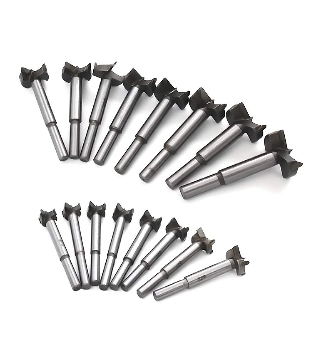 Mengshen Forstner Drill Bits 15-35mm 16PCS, Carbon High Speed Steel Woodworking Hole Saw Punching Bit Wood Slabs Flat Wing Drilling Hole Hinge Cemented Carbide Drilling Sets