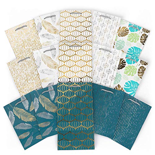 image for ARTEZA Gift Bags, Set of 16 with an Assortment of 5 Unique Metallic Fo