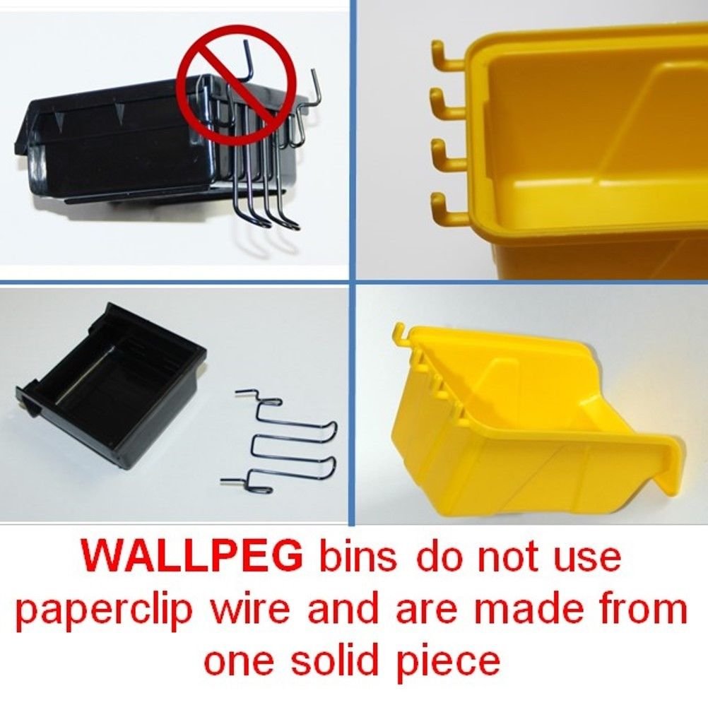 WallPeg Tool Board Accessories Plastic Pegboard Bins Yellow Pegboard
