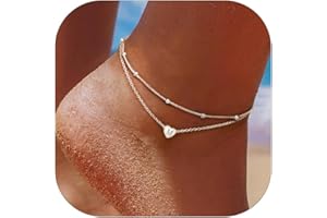 ChicSilver Sterling Silver Anklets for Women 925 Ankle Bracelets for Women Layered Heart Anklet With Beaded Anklets for Women