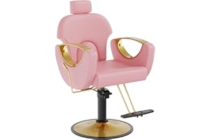 LOUVIXA Barber Chair for Hair Stylist, Height Adjustable Hydraulic Hair Reclining Salon Chair, 360 Degrees Rotation, Multi-Function Shampoo Chair for Salon Barbershop (Modern Pink)
