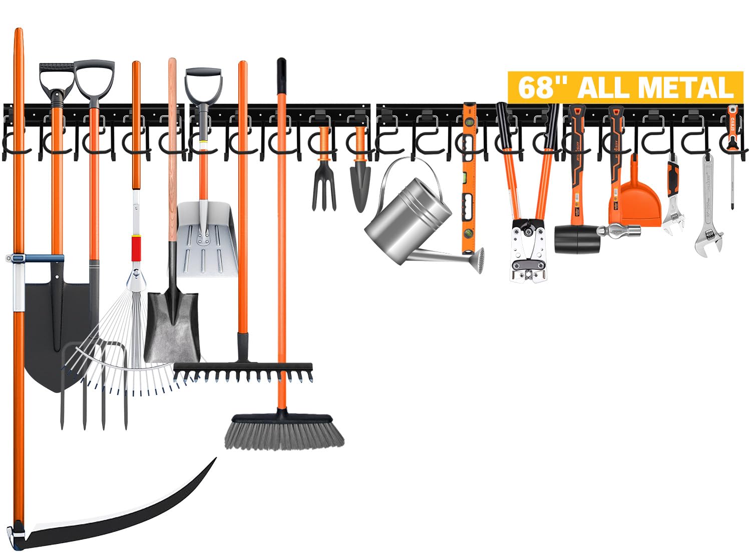 Photo 1 of ELEAD 68'' All Metal Adjustable Garden Tool Organizer: Garage Tool Organizer Wall Mount with Black Hooks, Garage Organizers and Storage, Tool Hangers for Shed