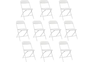 susici 10 Pack White Plastic Folding Chairs Portable Stackable Commercial Seats Foldable Chair with Steel Frame for Home Office Wedding Party School Indoor Outdoor Events 350lb Capacity