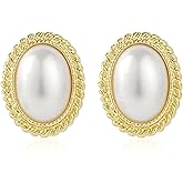QLYOVWE 14K Gold Plated Vintage Pearl Stud Earrings for Women Fashionable Minimalist pearl Earrings Classical Baroque Pearl Earrings Fashion Bridal Wedding Pearl Earrings Gift
