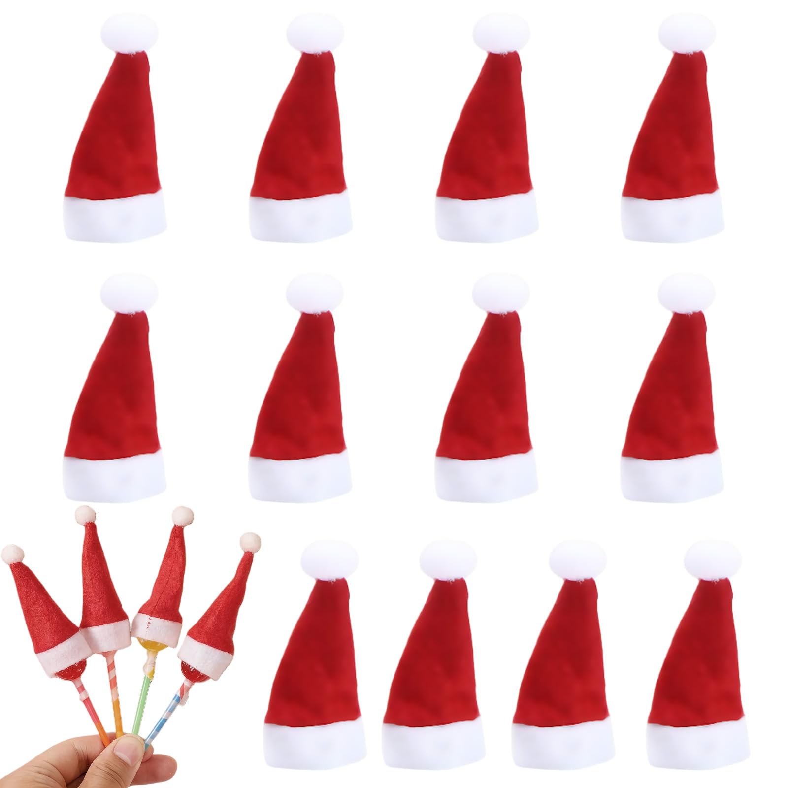 Bamboopack 12 PCS Christmas Mini Santa Hats Wine Bottles Cover Cup Lollipops Santa Hats for Christmas Ornaments Xmas Decoration Party Adornment Diy Xmas Tree Doll Presents Gifts