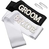 Groom & Bridal Sash Set - Pearl Rhinestone Wedding Sash, 2Pcs w/Pins