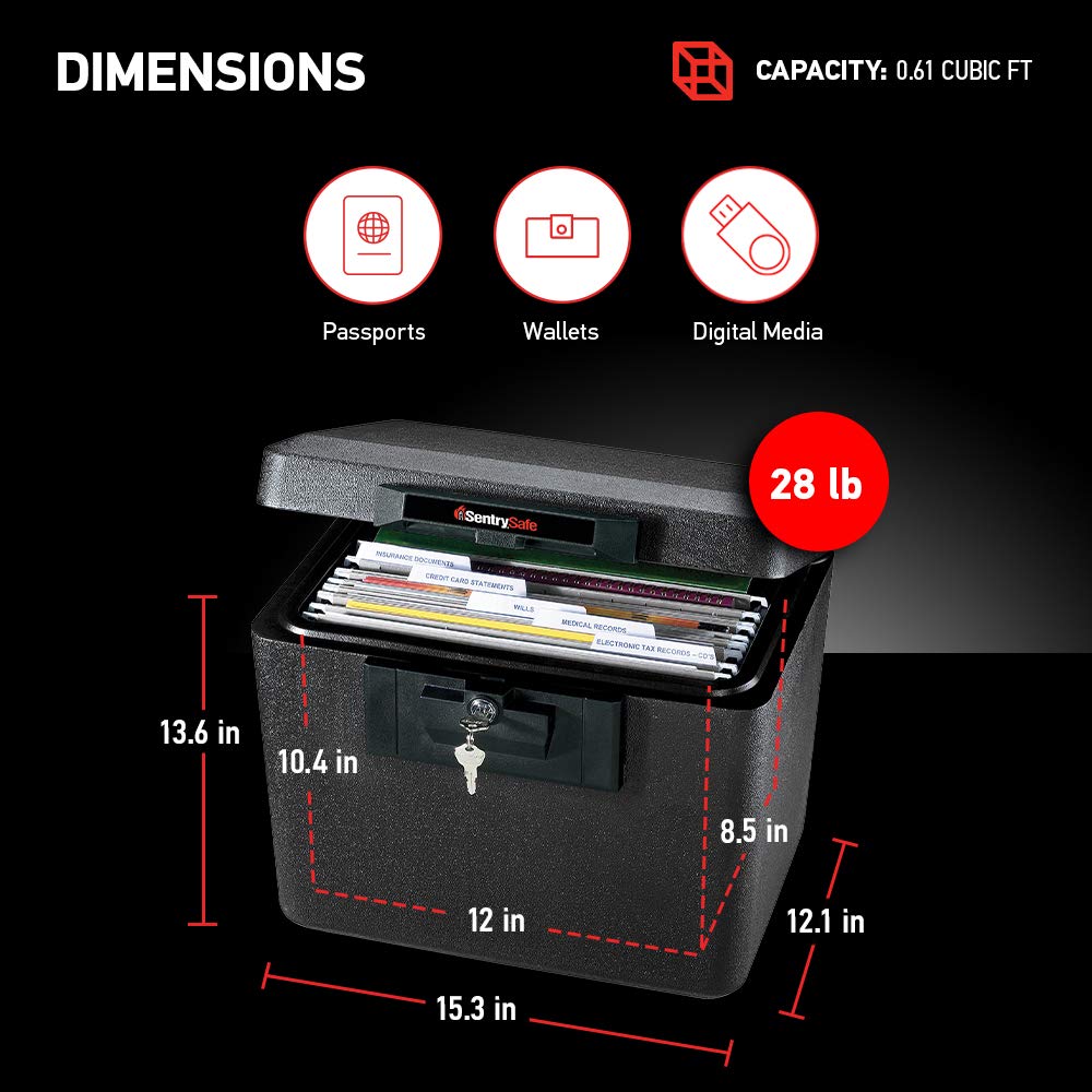 Mua SentrySafe Black Fireproof Document Box with Key Lock, Safe Secures ...