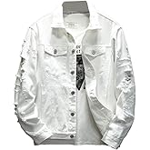 ebossy Men's Ripped Long Sleeve Fashion Distressed Motorcycle Denim Jean Jacket (X-Large, White)