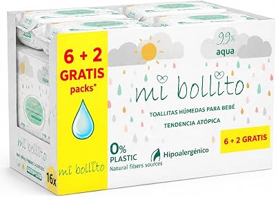 - Toalhitas para bebés 99% Aqua Pure, 100% fibras vegetais, 480 toalhetas, 8 pacotes, pH neutro, pele sensível e atópica, sem perfume, adequadas para recém-nascidos (embalagem de 8)
