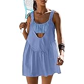 Sexyasasii Women Tennis Dress with Built in Shorts and Bra Sleeveless Casual Backless Golf Dress Athletic Dress with Pockets