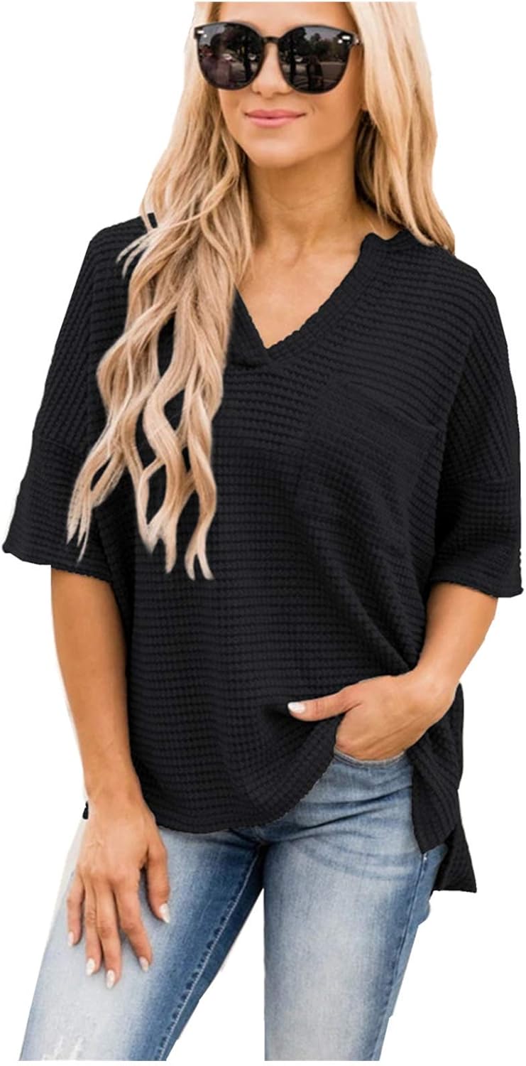 Damen Lässige V Ausschnitt Elegant Oberteile mit Vertikale Fronttasche