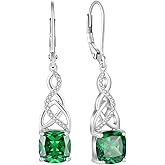 Lwsary Infinity Celtic Knot Dangle Drop Earrings 925 Sterling Silver Princess Cut Leverback Earrings with Birthstone Irish Jewelry Gifts for Women